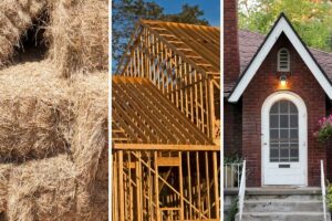 Straw Stick and Brick home construction images