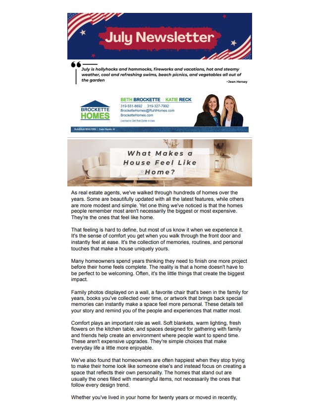 July 2026 Brockette Homes Newsletter